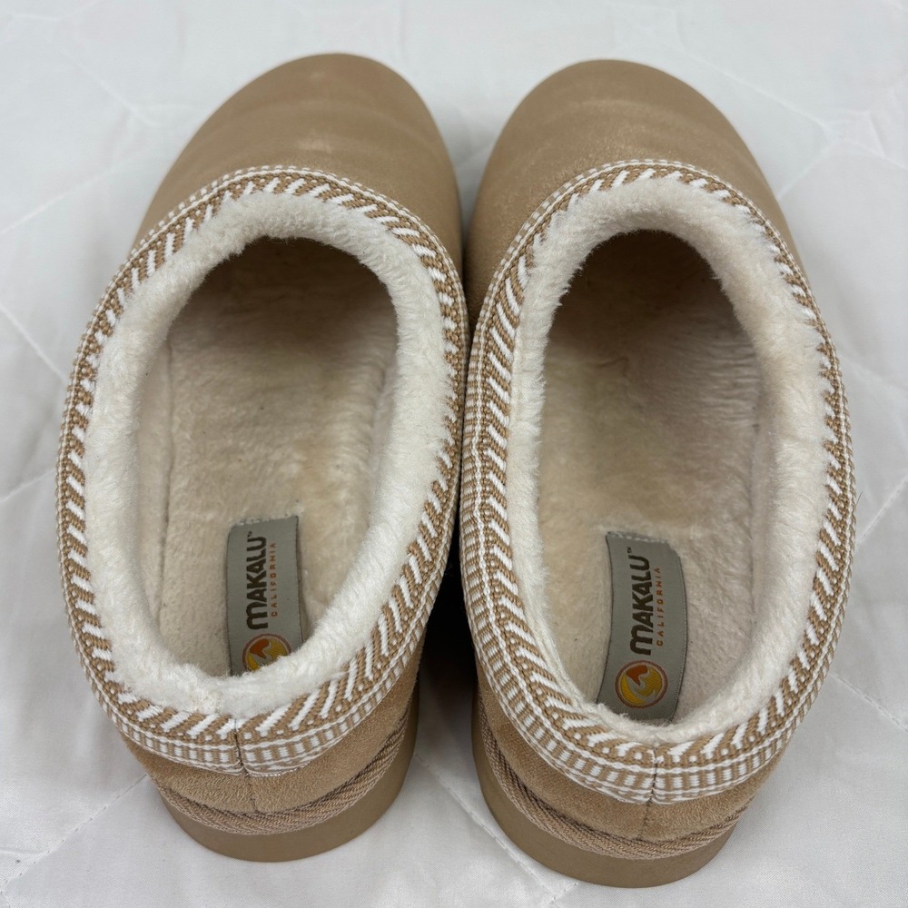 Makalu Faux Fur Lined Clog Slippers Womens 10 Tan Suede Look Platform Mule‎ - Picture 4 of 13